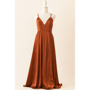 Galina Signature 4 Rust Satin Formal Gown Long Maxi Dress Bridesmaid Evening